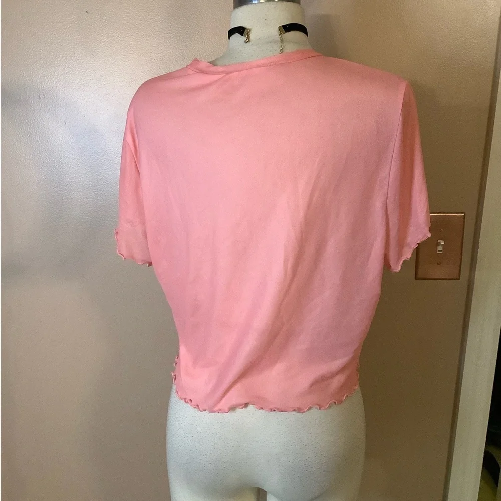 Shein Curve Romwe Pink Sheer Ruffle Edge BabyDoll Crop Kitten Cats Shirt 1X plus